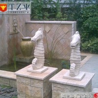 汉白玉欧式海马景观石雕动物 小区喷水动物大理石喷泉